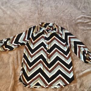 chevron top, cream, black, brown and blue